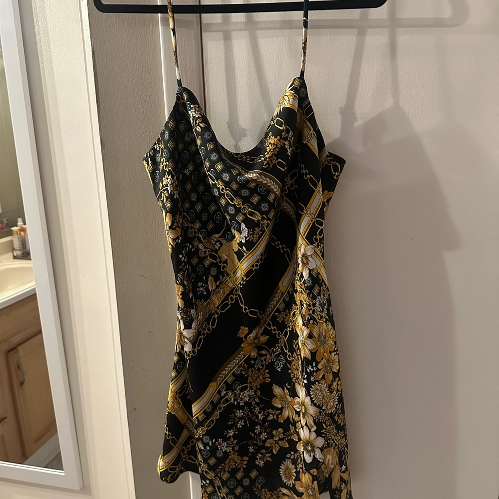 Princess Polly Black and Gold Floral Dress